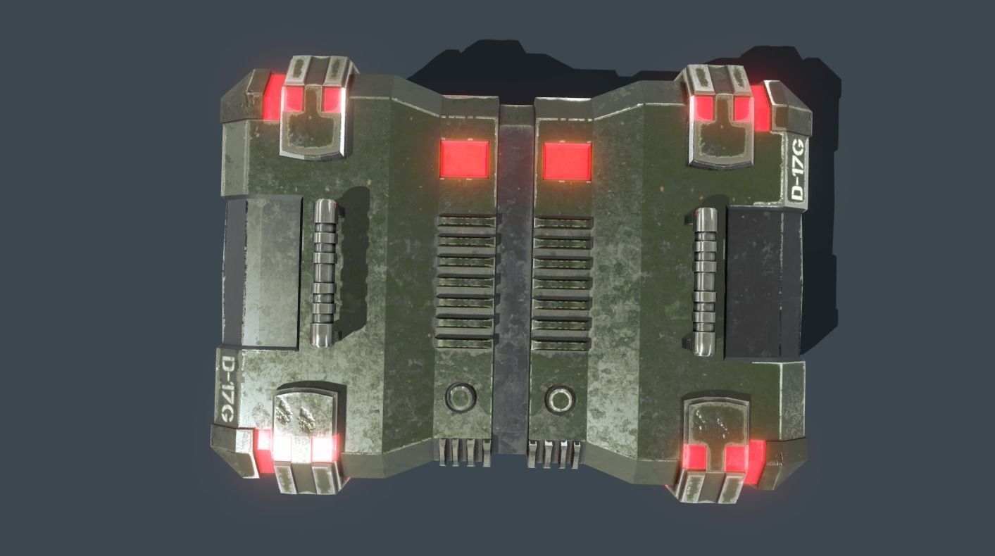 Textured Sci Fi military ammunition case with UVs 3D model_1