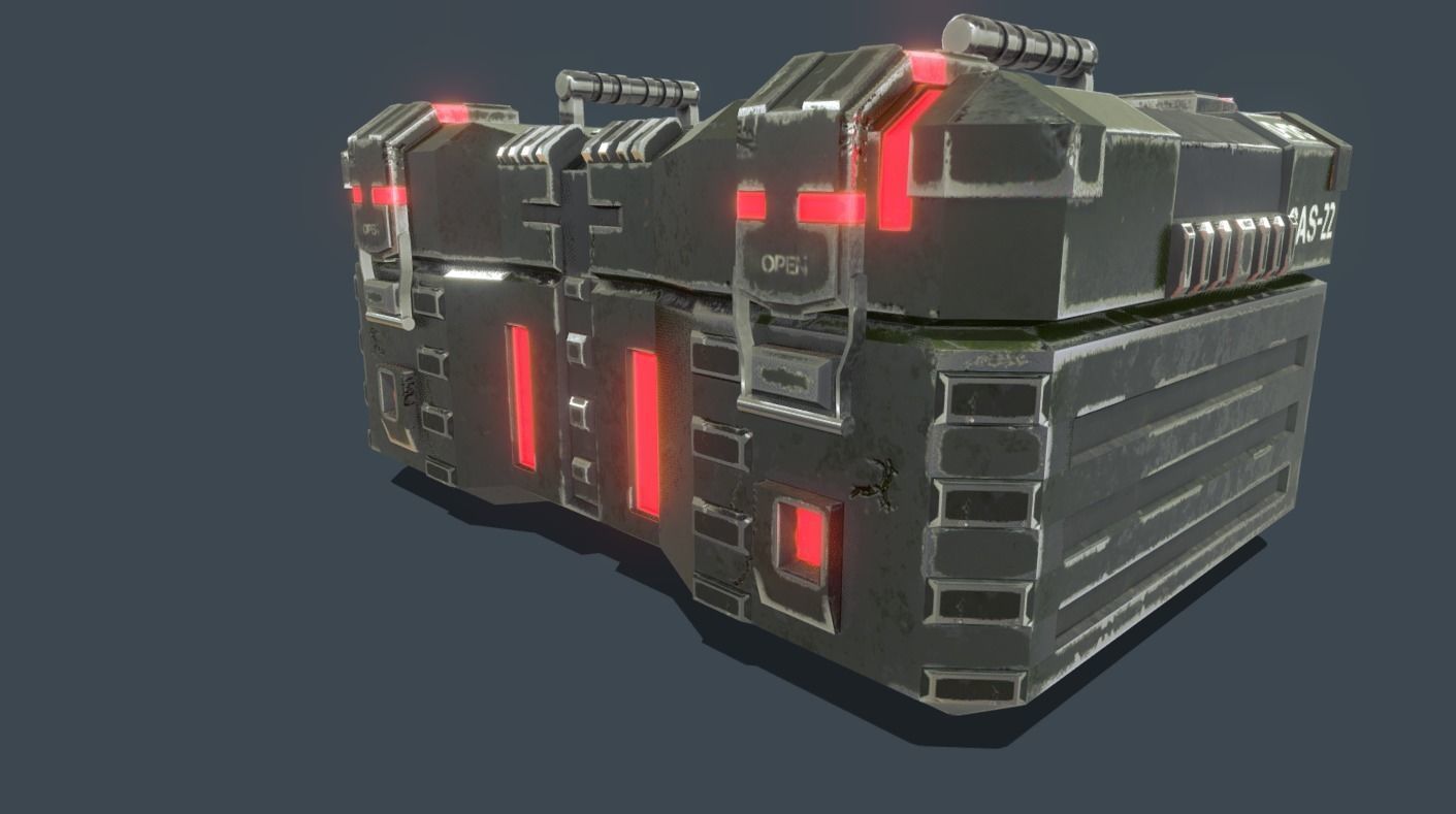 Textured Sci Fi military ammunition case with UVs 3D model_13