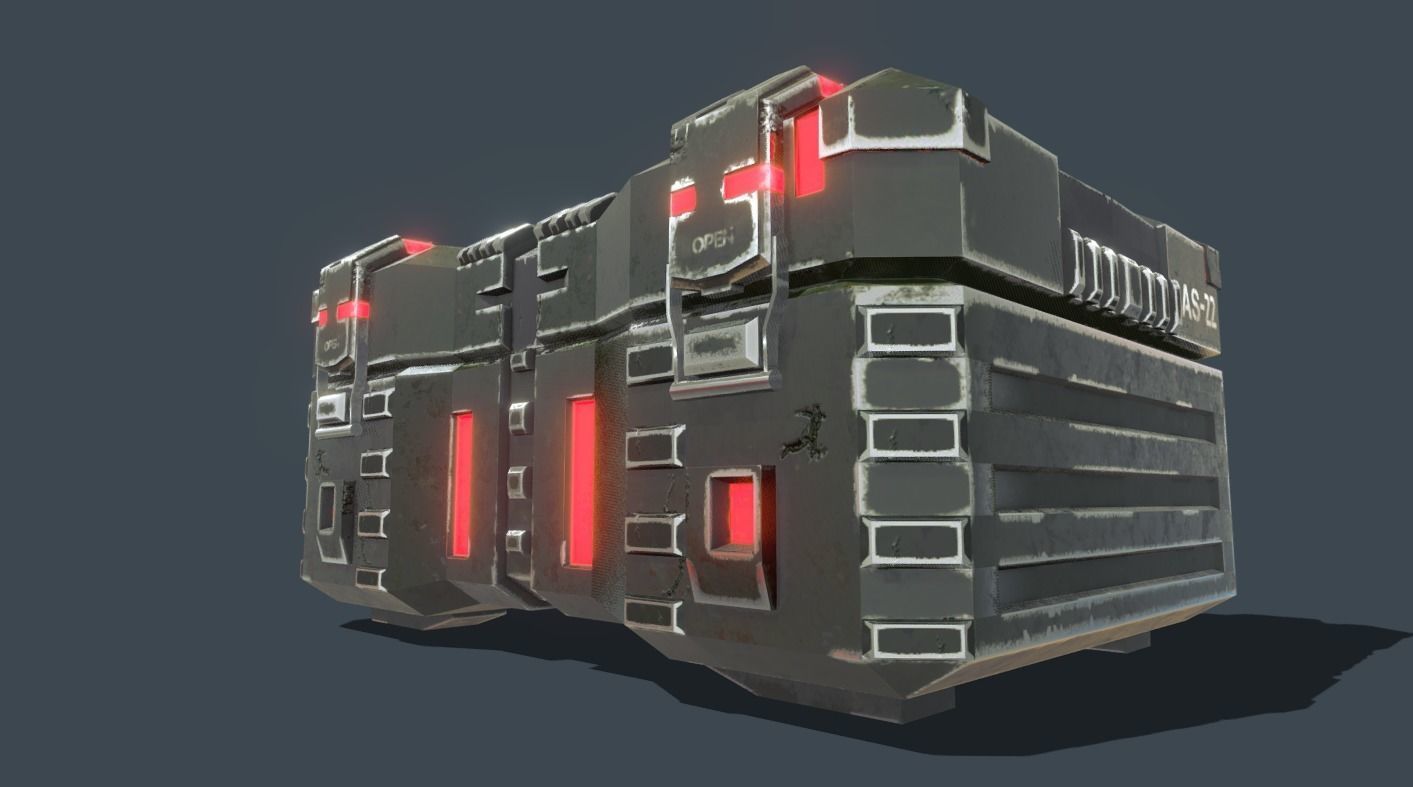Textured Sci Fi military ammunition case with UVs 3D model_7