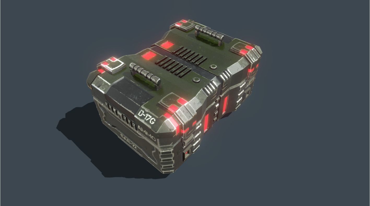 Textured Sci Fi military ammunition case with UVs 3D model_15