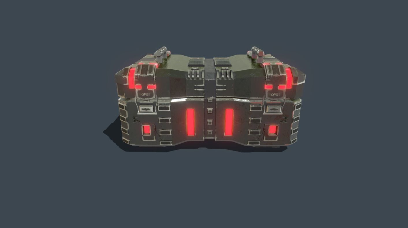 Textured Sci Fi military ammunition case with UVs 3D model_14