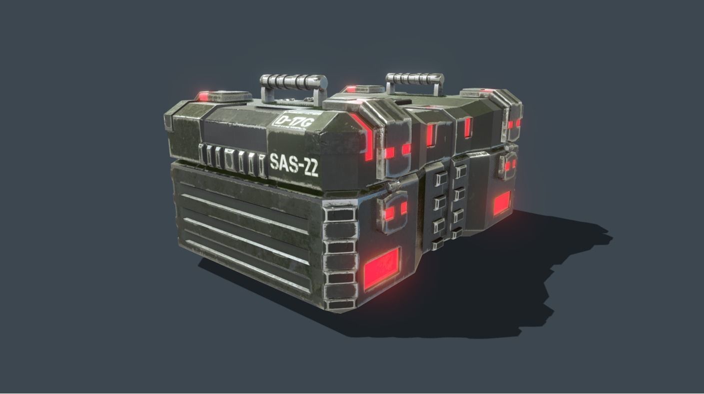 Textured Sci Fi military ammunition case with UVs 3D model_12