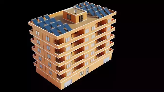 Residential city building Low-poly 3D model