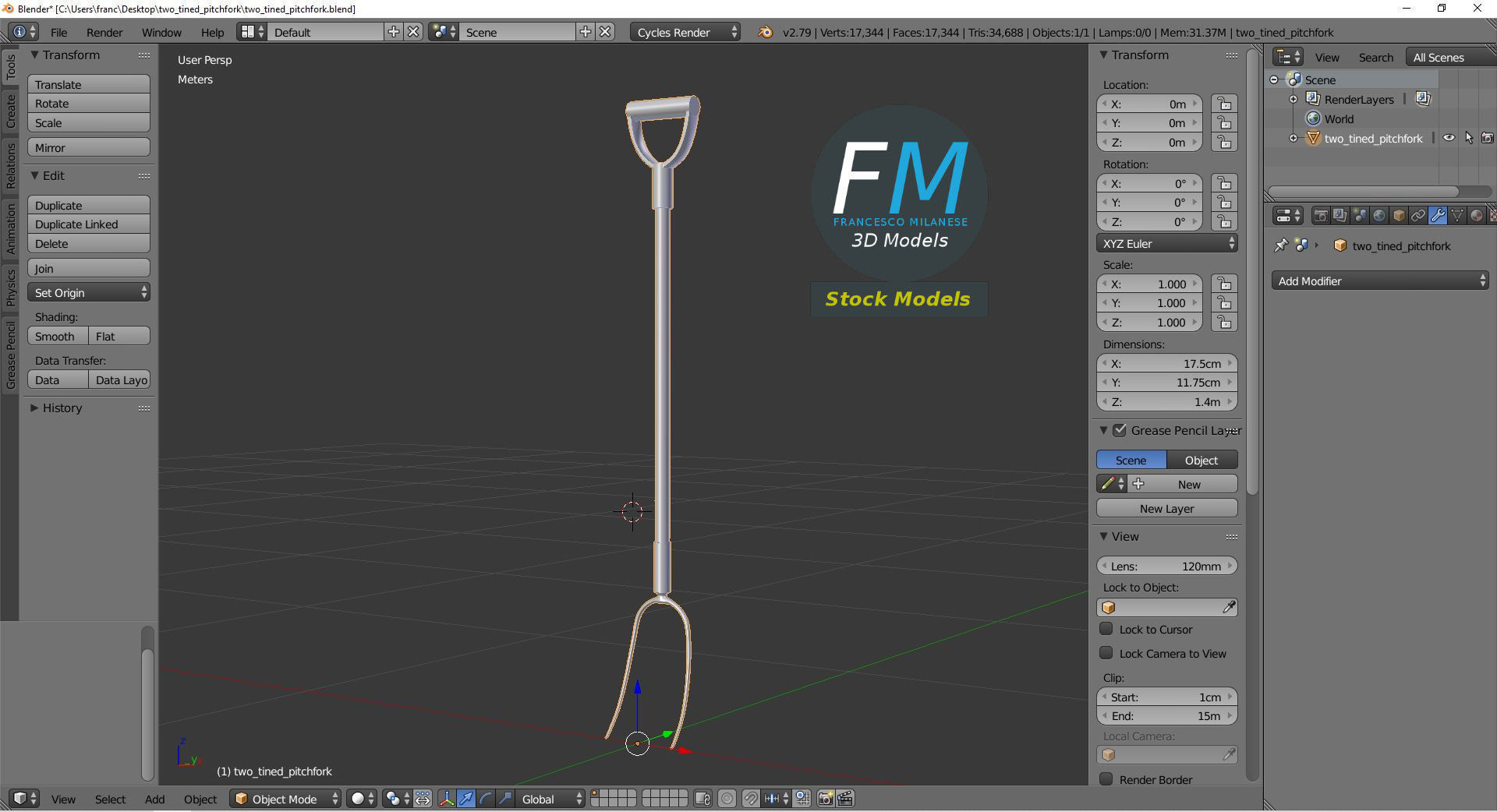 Two-tined pitchfork 3D model_9