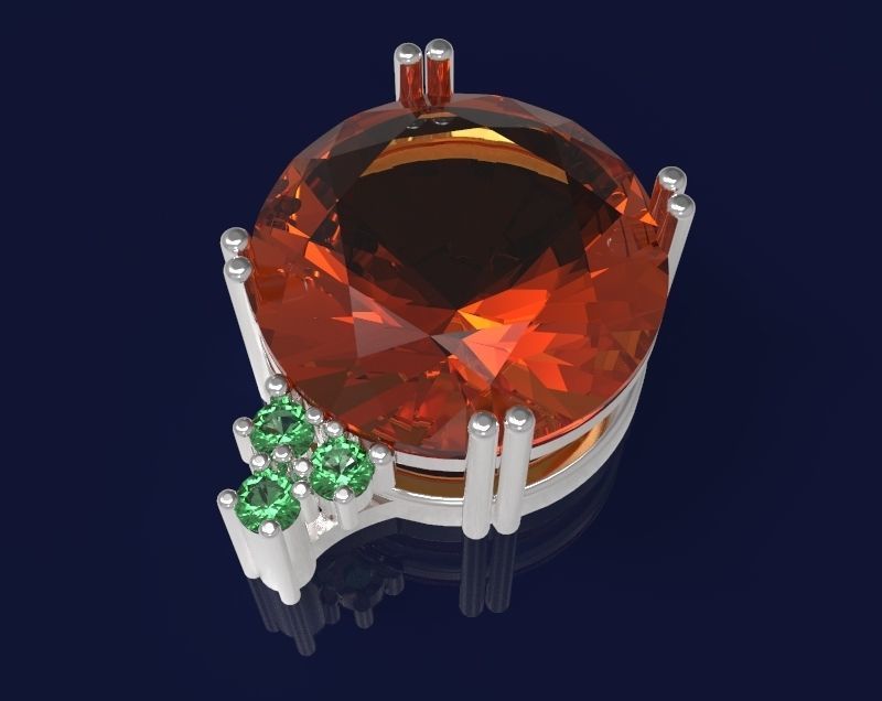 Set 2 - Pendant orange stone in silver frame 3D print model_4