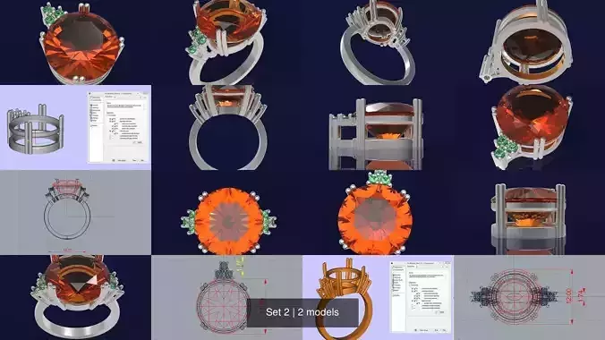 Set 2 orange topaz and emerald pendant
