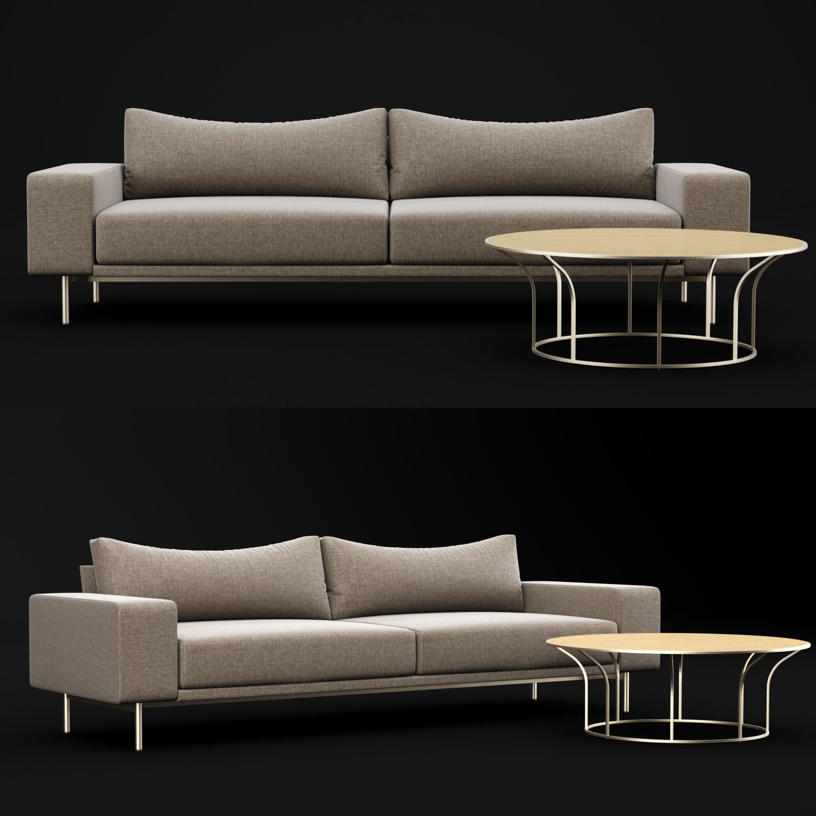 Sofa piu double 250 and cara 100 cofe table BT design 3D model_4