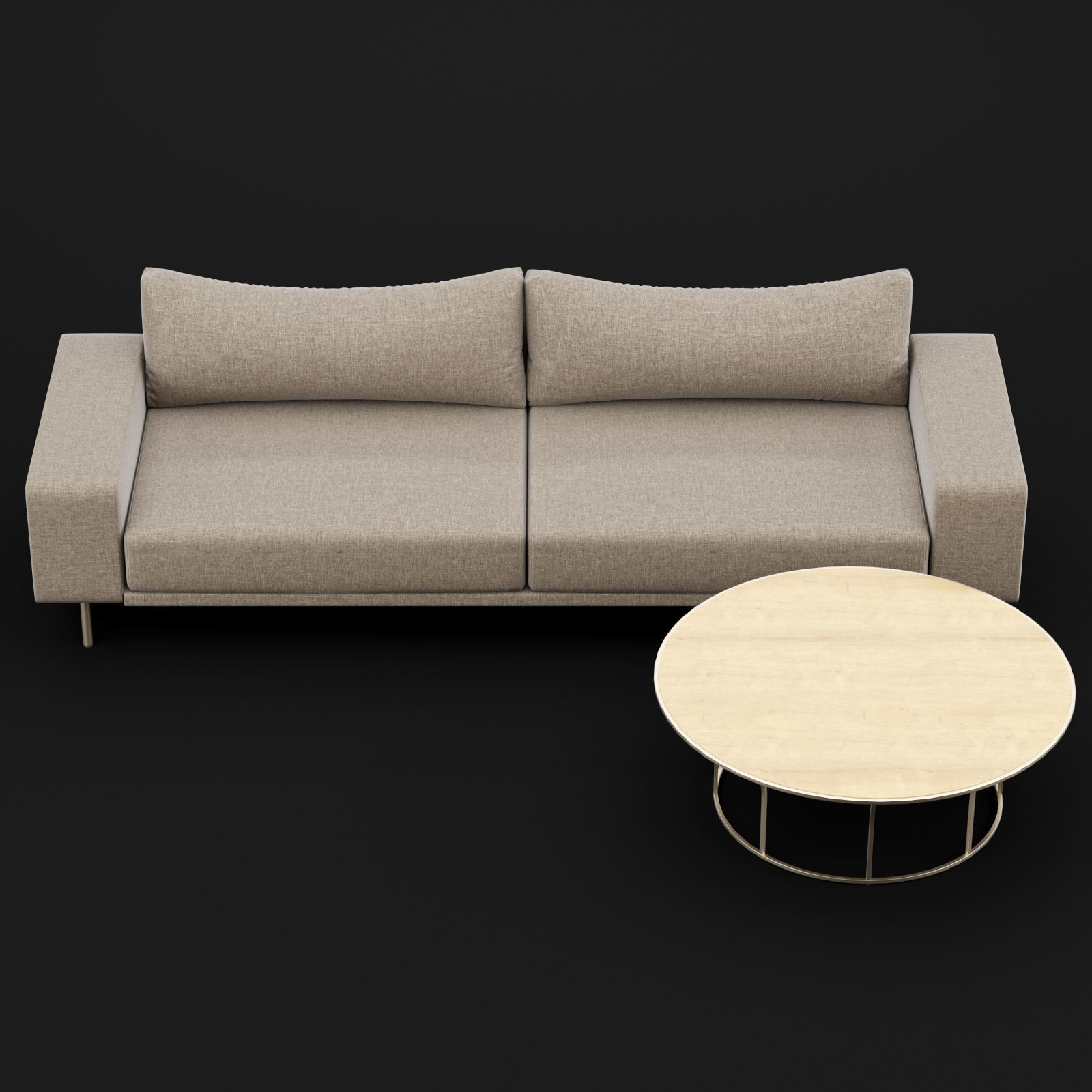 Sofa piu double 250 and cara 100 cofe table BT design 3D model_2