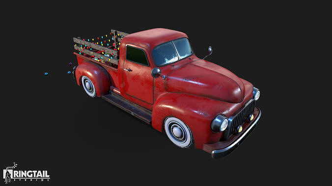 Christmas Red Pickup Low-poly 3D model