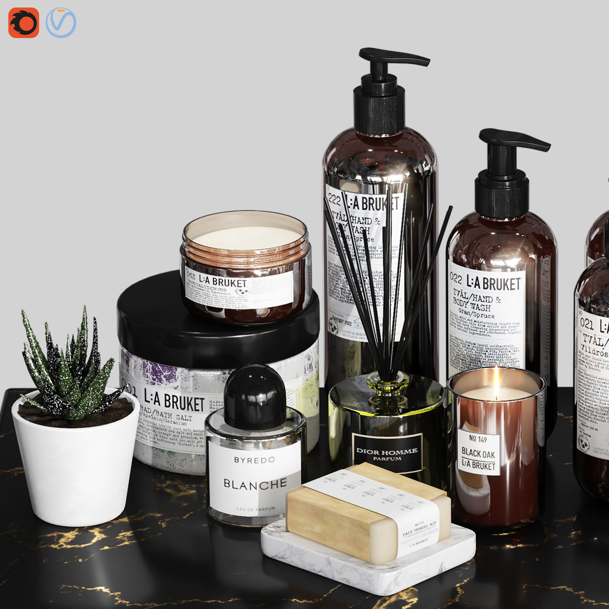 LA Bruket decor set for bathroom-03 3D model_2