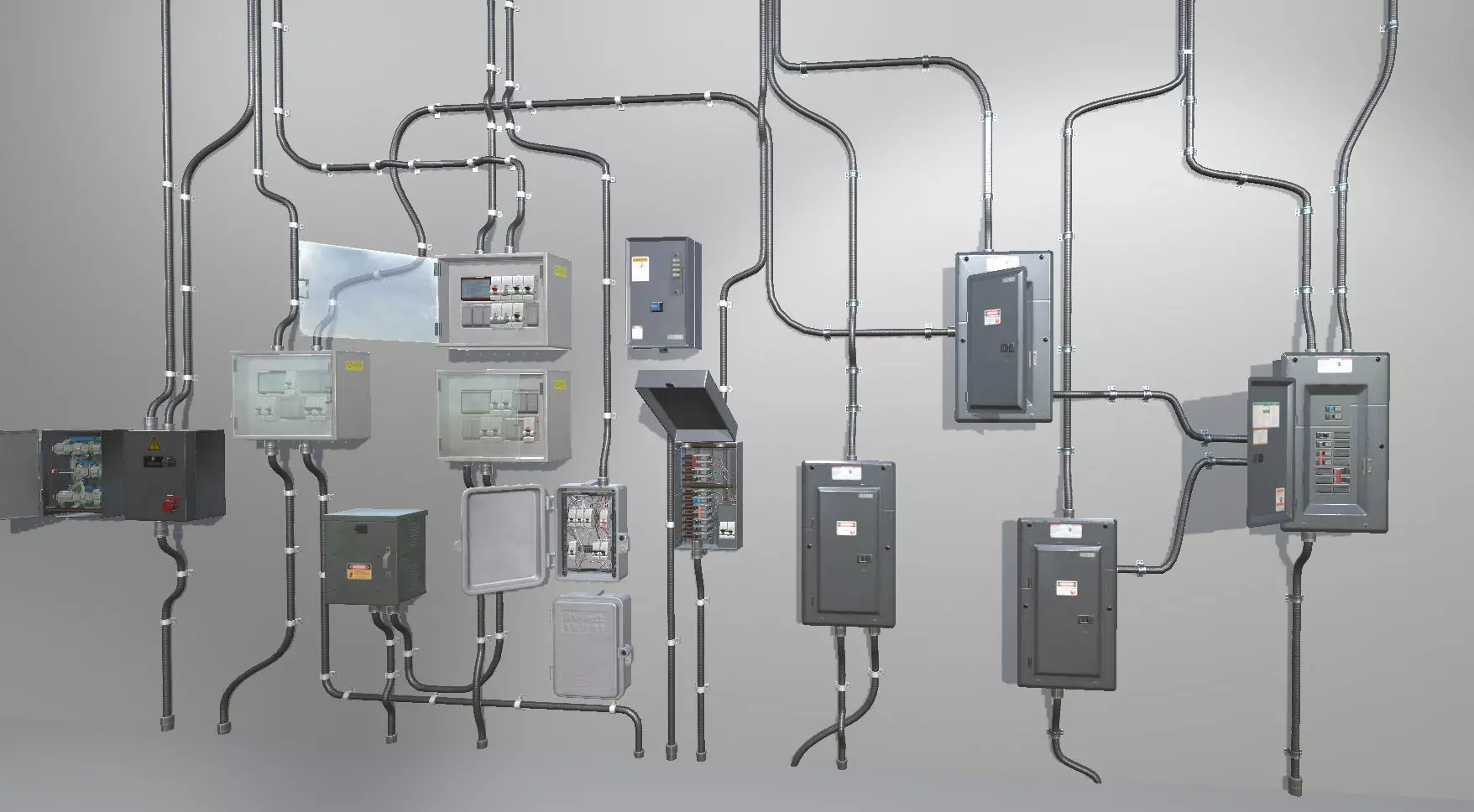 Fuse Boxes with modular wiring Low-poly 3D model