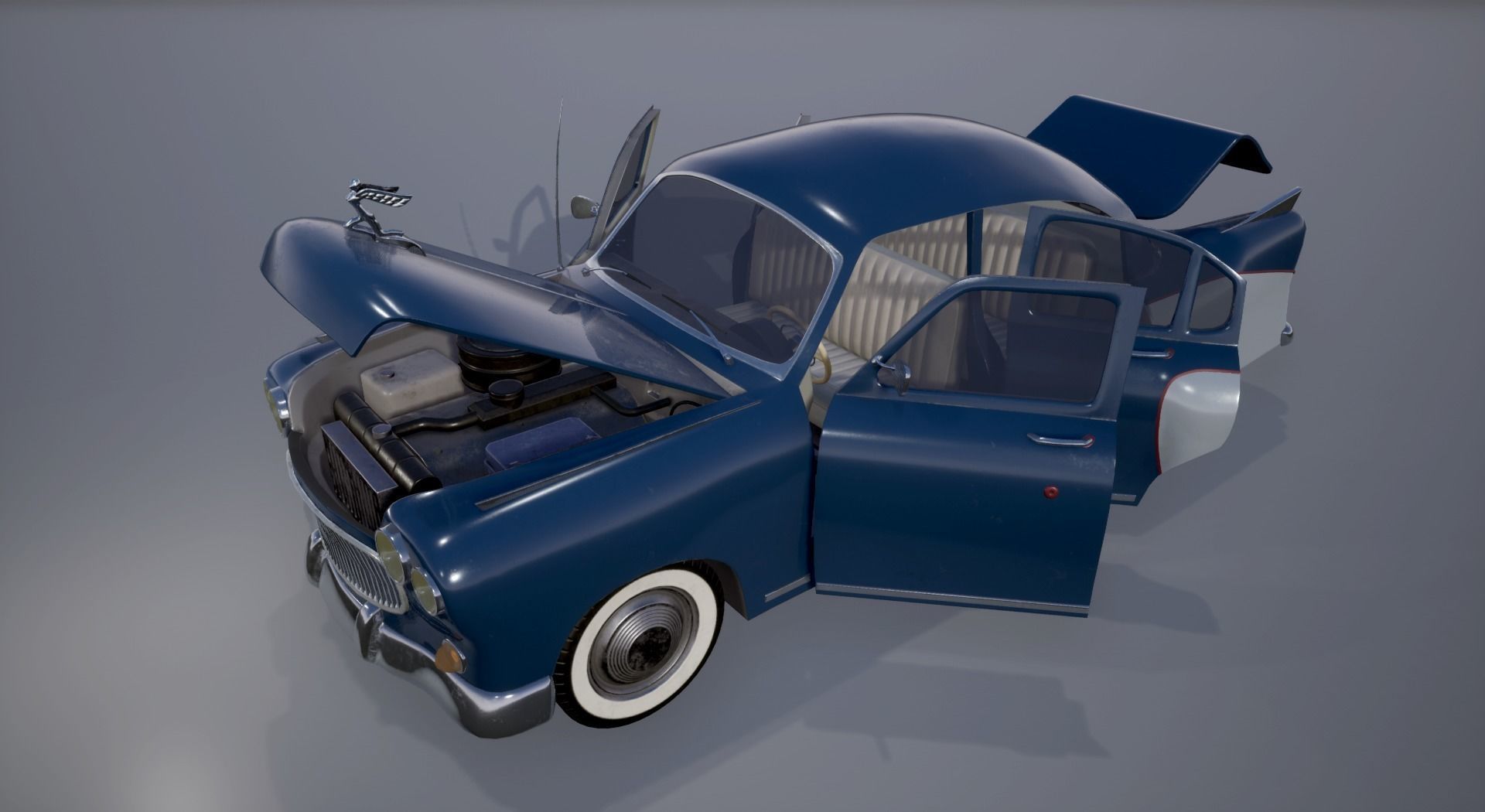 Retro Car Low-poly 3D model_5