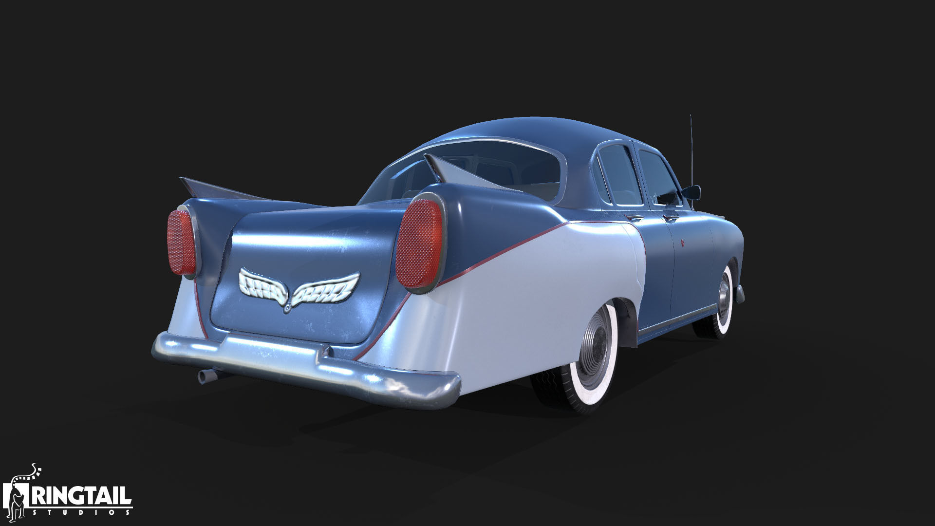 Retro Car Low-poly 3D model_7