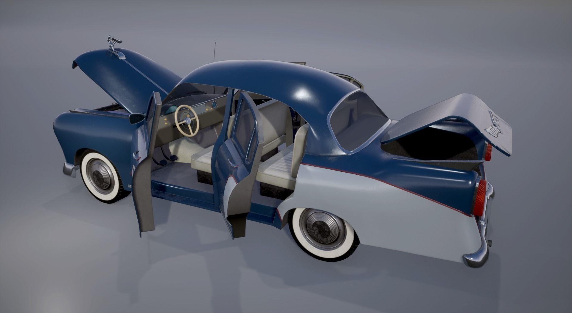 Retro Car Low-poly 3D model_6