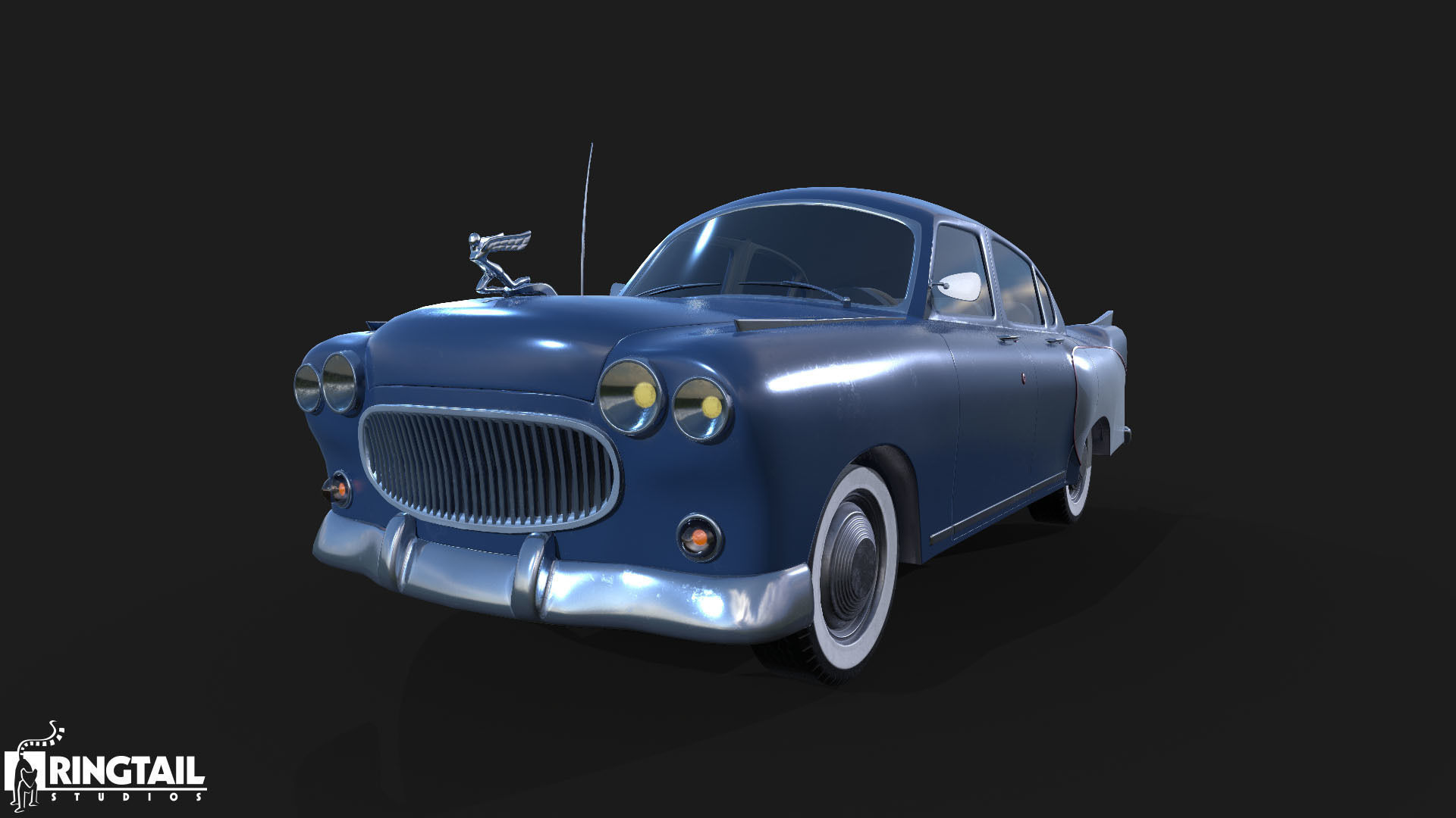 Retro Car Low-poly 3D model_8