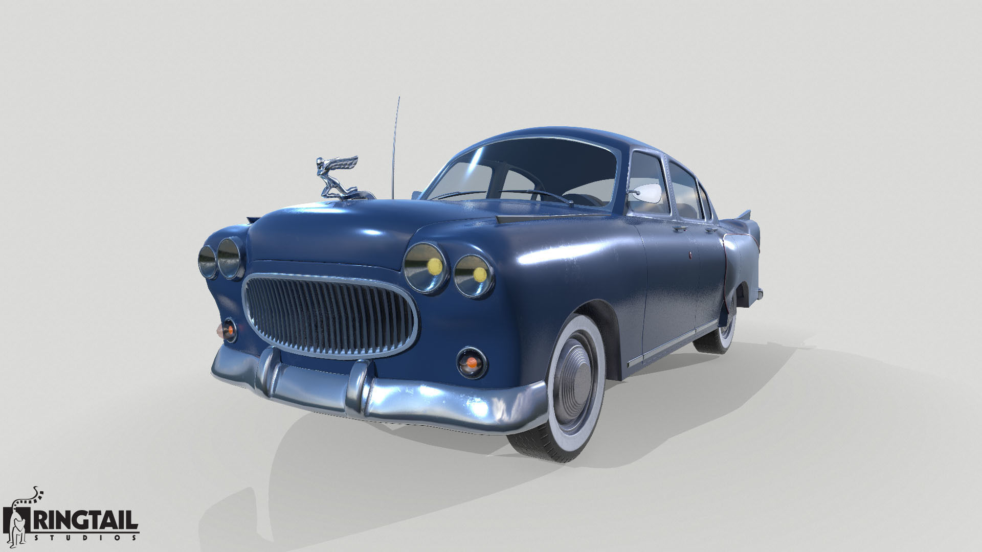 Retro Car Low-poly 3D model_12