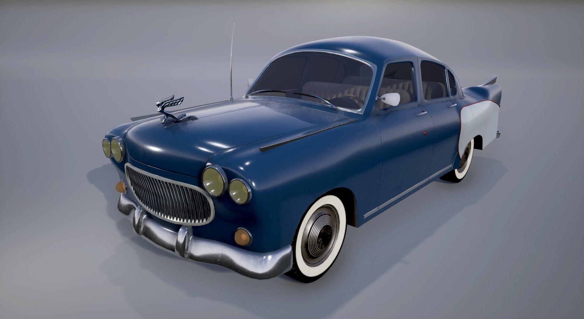 Retro Car Low-poly 3D model_3