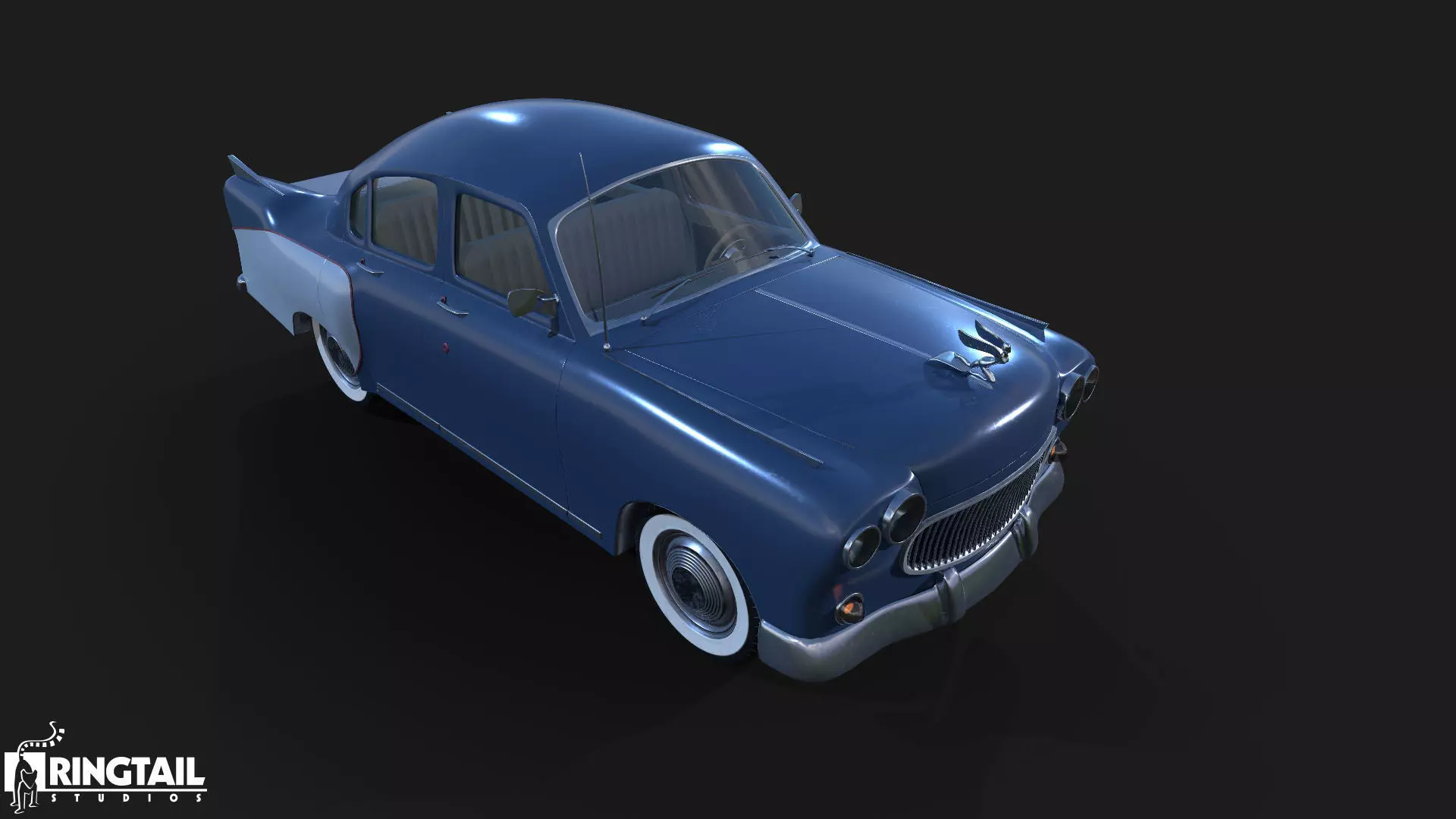 Retro Car Low-poly 3D model_0
