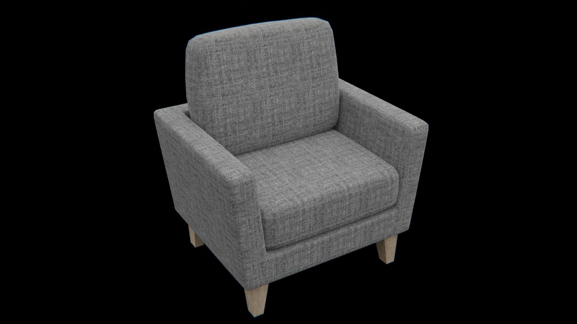 Sofa-grey fabric Low-poly 3D model_2