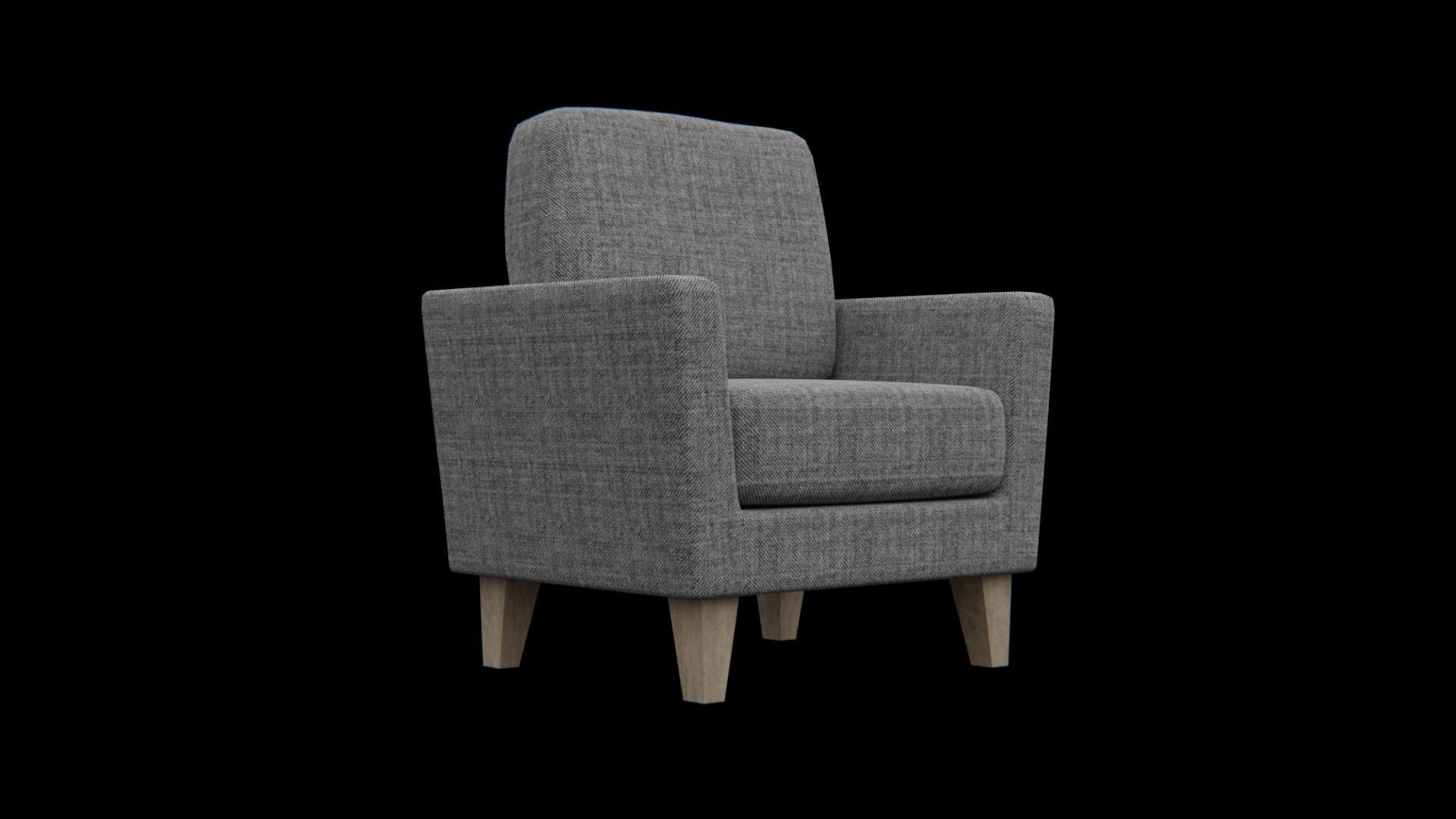 Sofa-grey fabric Low-poly 3D model_3
