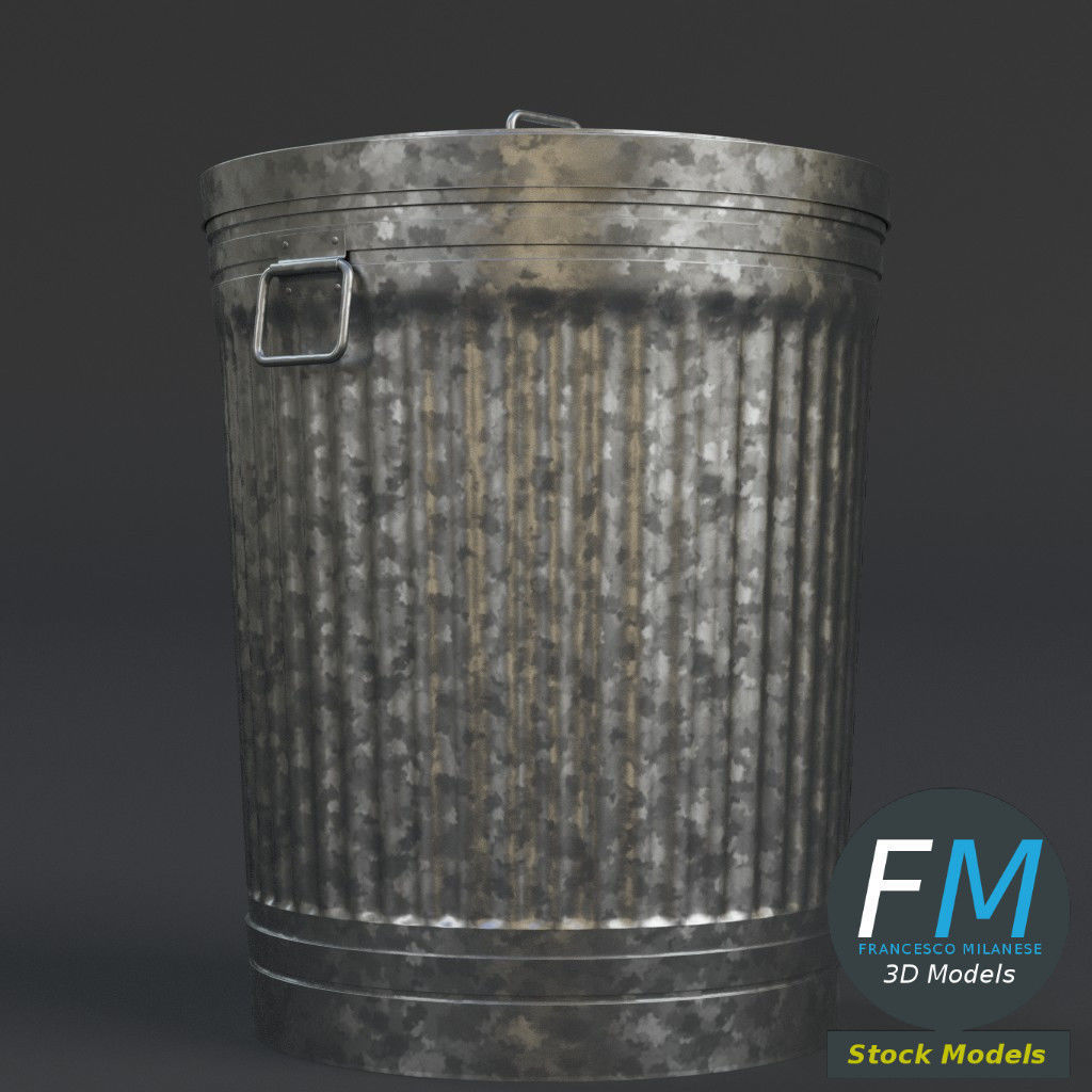 Metallic trash can closed 3D model_3