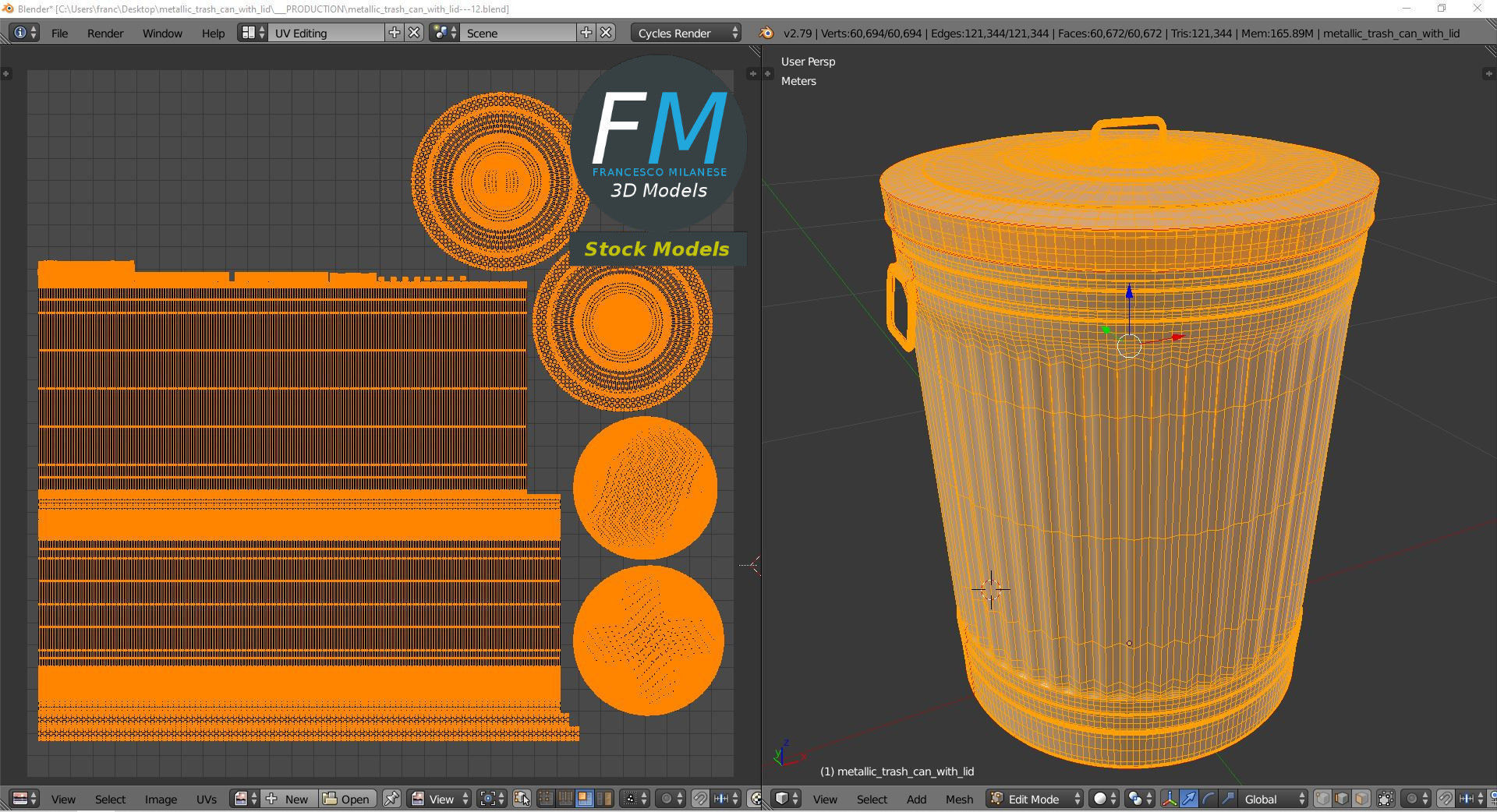 Metallic trash can closed 3D model_10