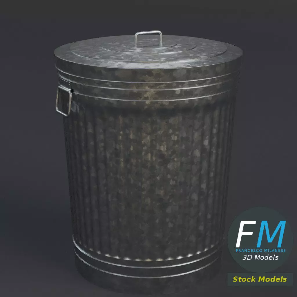 Metallic trash can closed 3D model_0