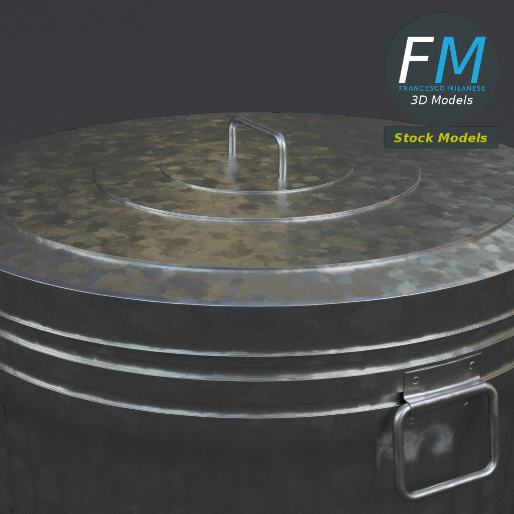Metallic trash can closed 3D model_4