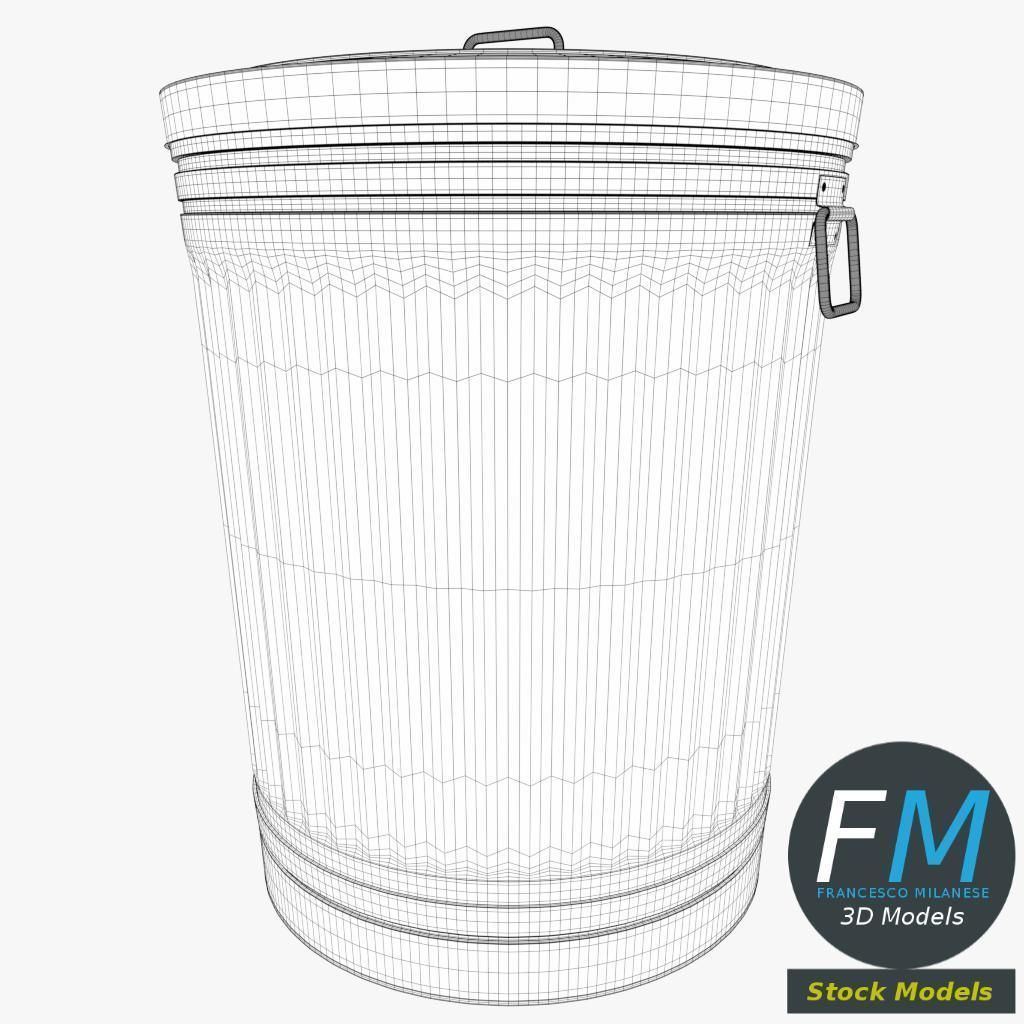 Metallic trash can closed 3D model_7