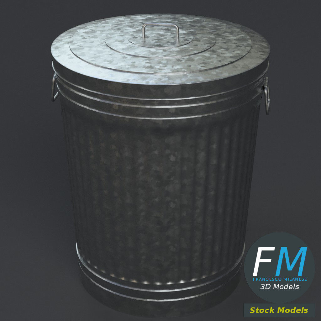 Metallic trash can closed 3D model_2