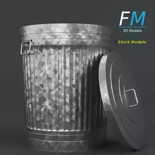Metallic trash can with lid