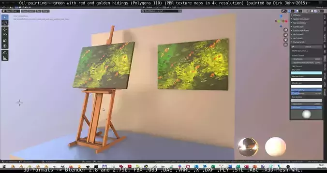 Green With Red And Golden Hidings - Oil Painting  Low-poly 3D model