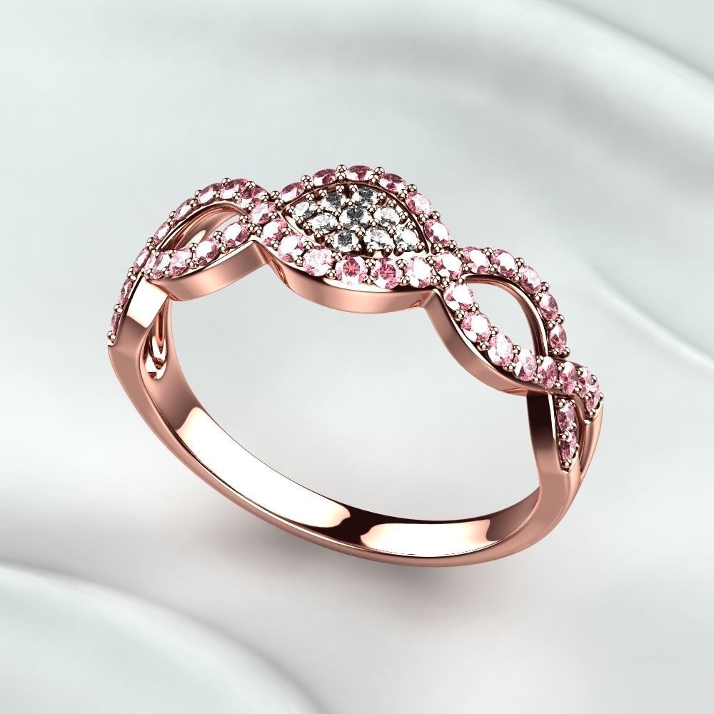 Pink Sapphires Gold Ring 3D print model_4