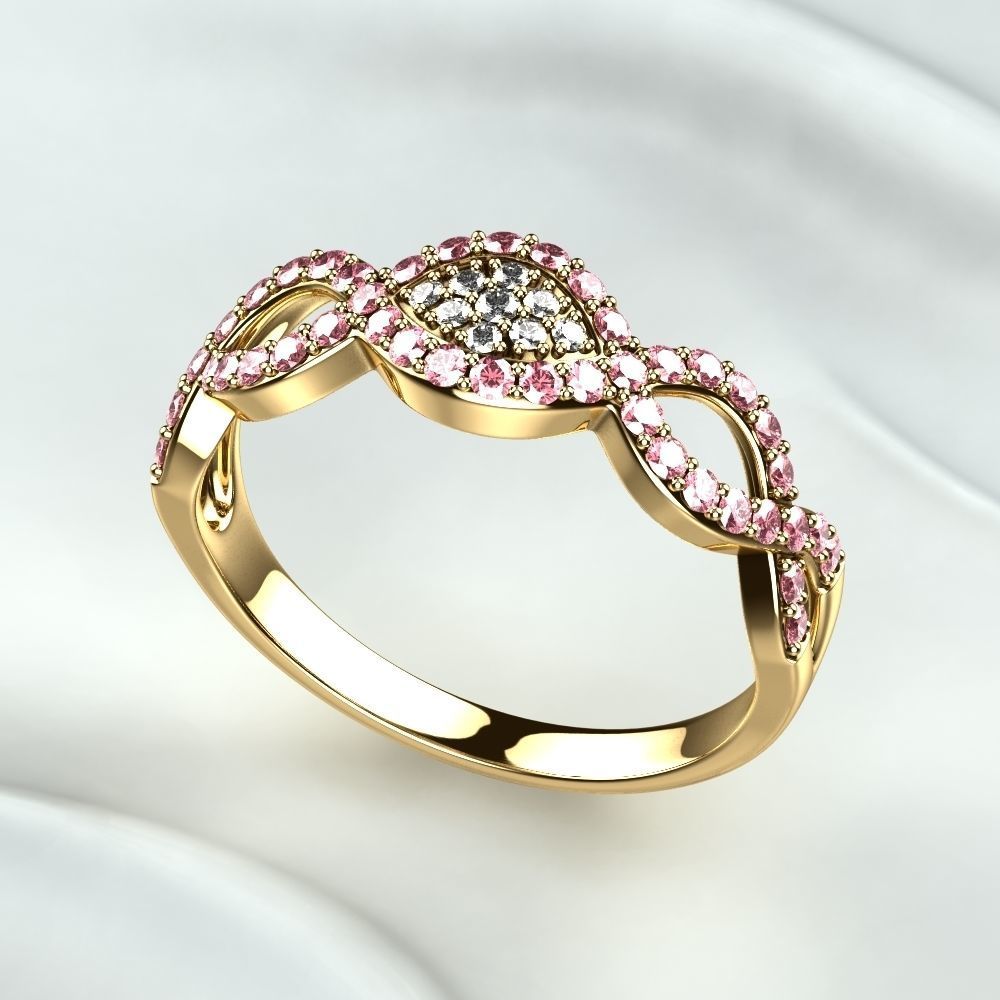 Pink Sapphires Gold Ring 3D print model_7