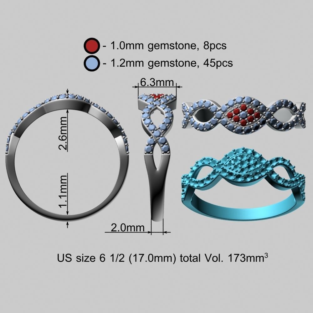 Pink Sapphires Gold Ring 3D print model_19