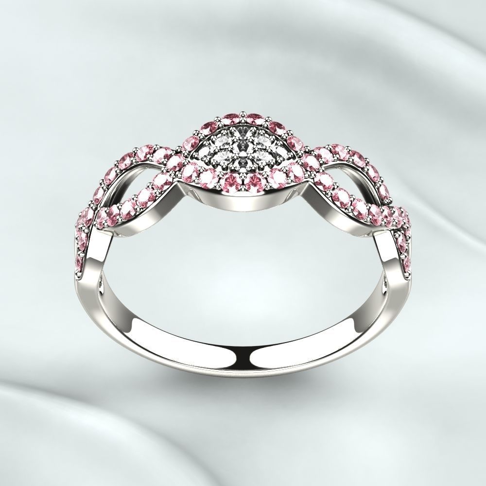 Pink Sapphires Gold Ring 3D print model_10