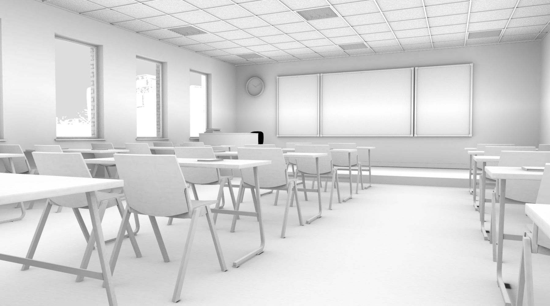 VR Classroom Baked and Corona Max Scene Low-poly 3D model_7