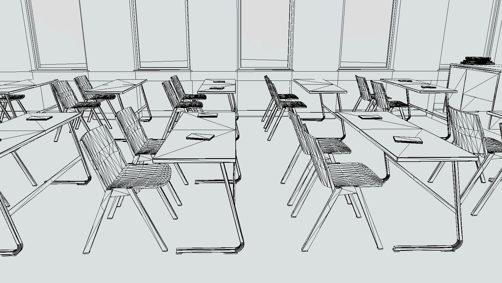 VR Classroom Baked and Corona Max Scene Low-poly 3D model_6