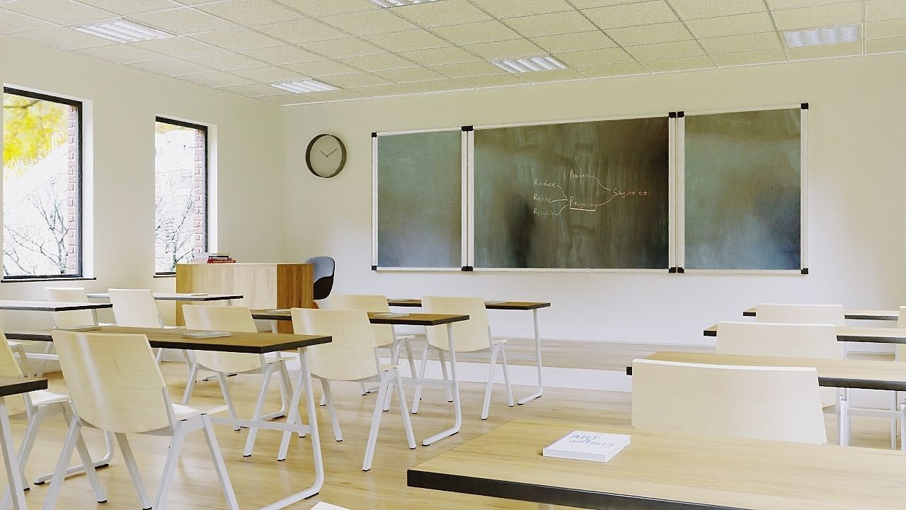 VR Classroom Baked and Corona Max Scene Low-poly 3D model_1