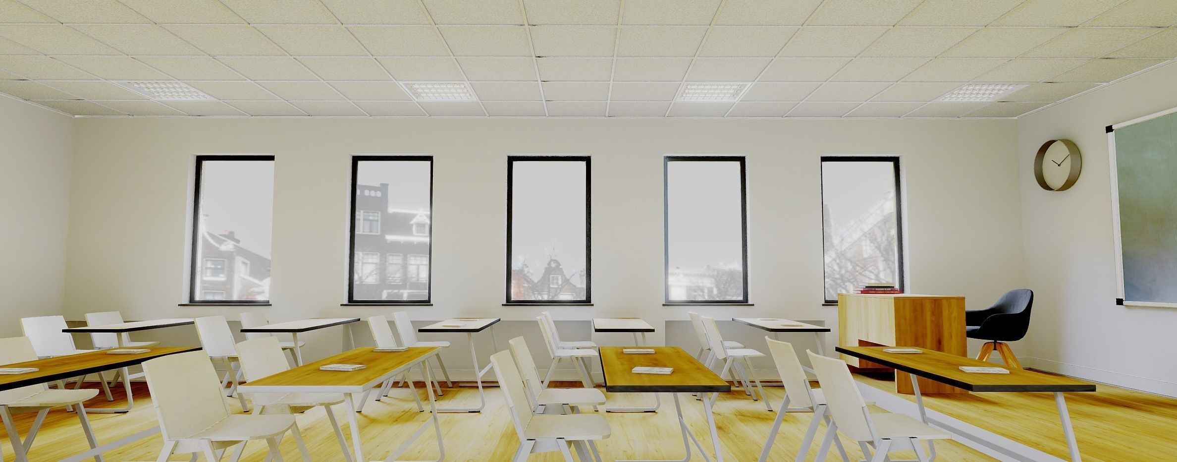 VR Classroom Baked and Corona Max Scene Low-poly 3D model_3