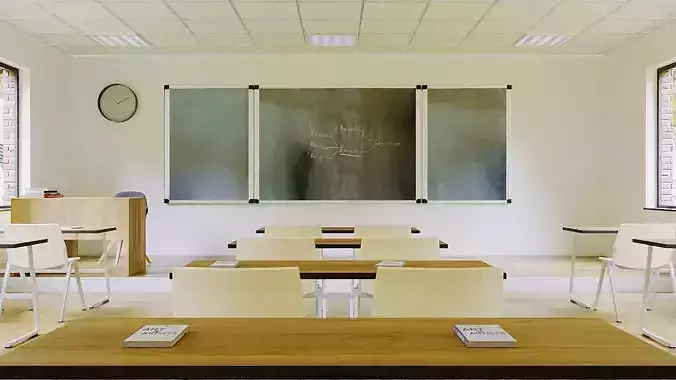 VR Classroom Baked and Corona Max Scene Low-poly 3D model