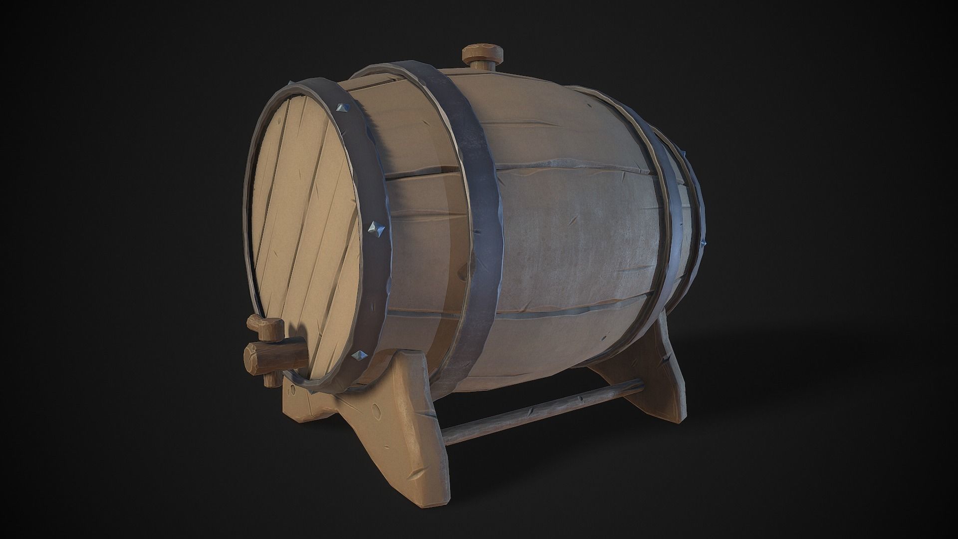 Stylized Wooden Barrels Pack Low-poly 3D model_11
