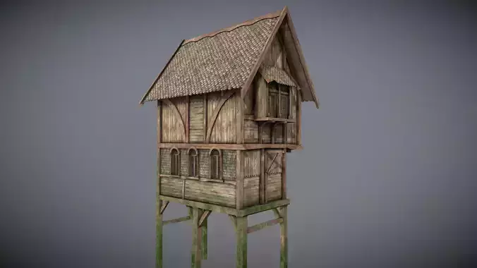 Medieval Lake Village - House 11 with interiors Low-poly 3D model