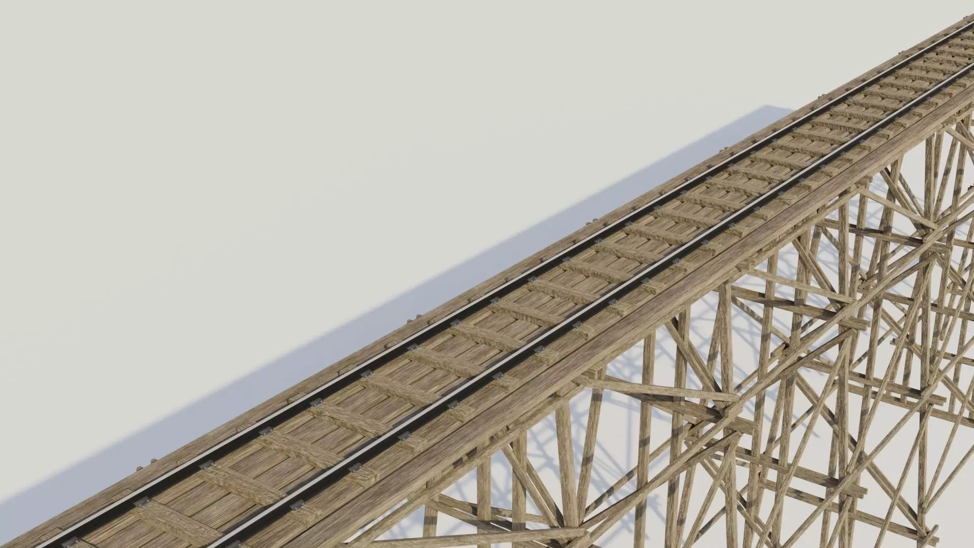 Kit wood trestle and railway track Low-poly 3D model_0