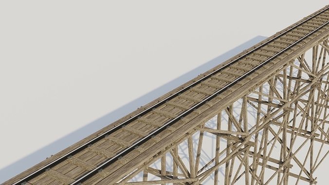 Kit wood trestle and  railway track Low-poly 3D model