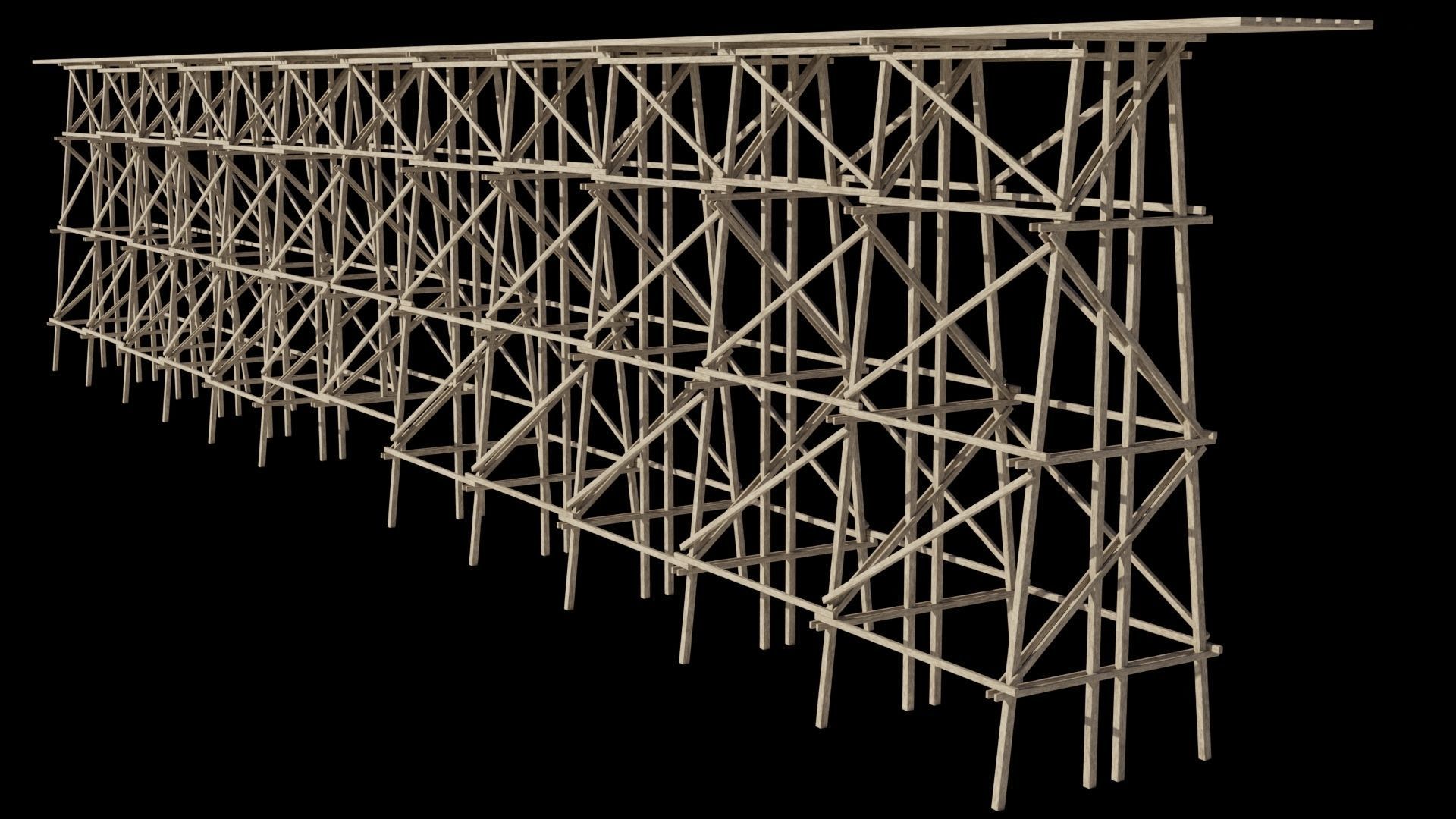 Kit wood trestle and railway track Low-poly 3D model_9