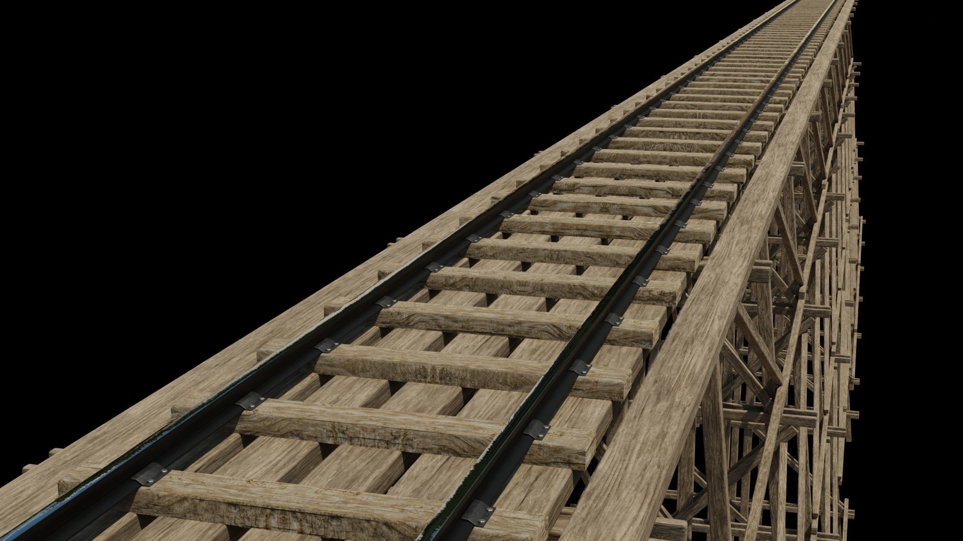Kit wood trestle and railway track Low-poly 3D model_1