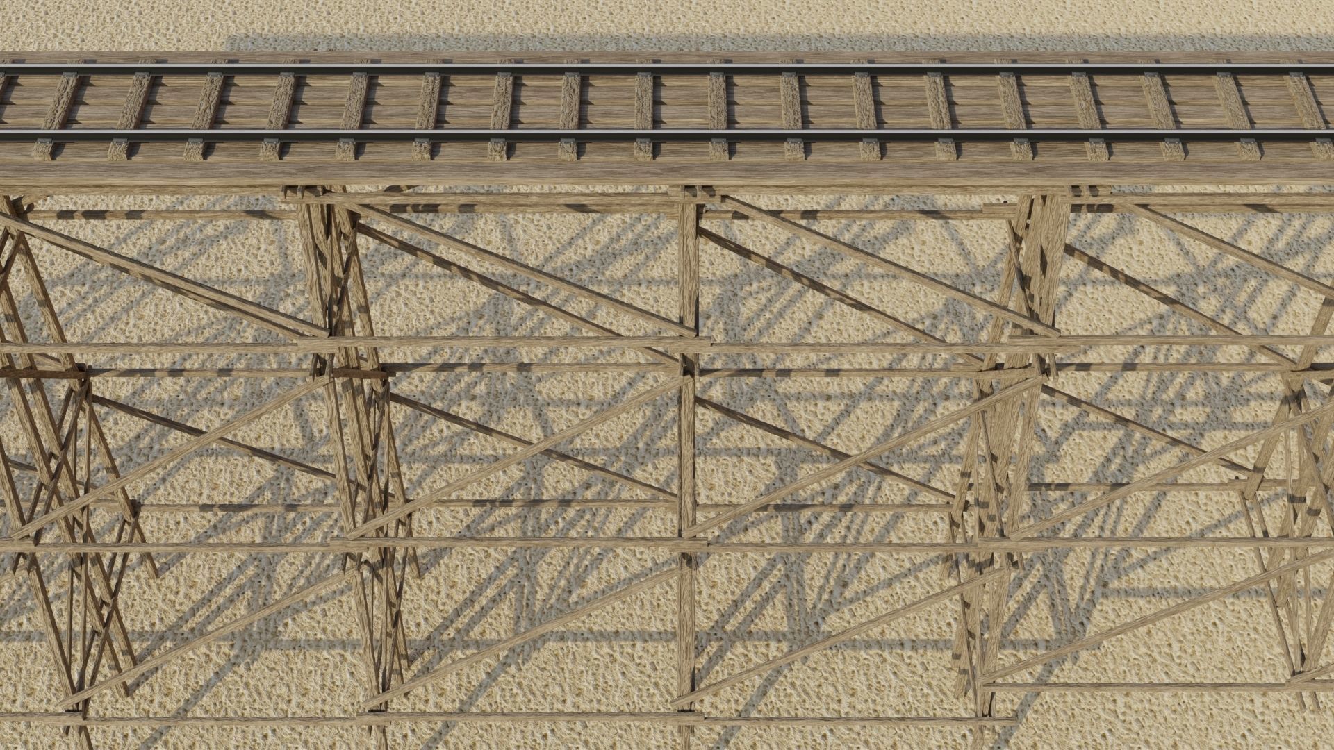 Kit wood trestle and railway track Low-poly 3D model_2