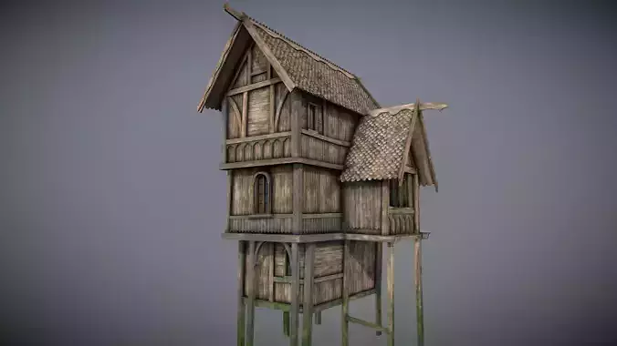 Medieval Lake Village - House 14 with interiors Low-poly 3D model