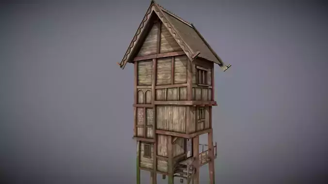 Medieval Lake Village - House 15 with interiors  Low-poly 3D model